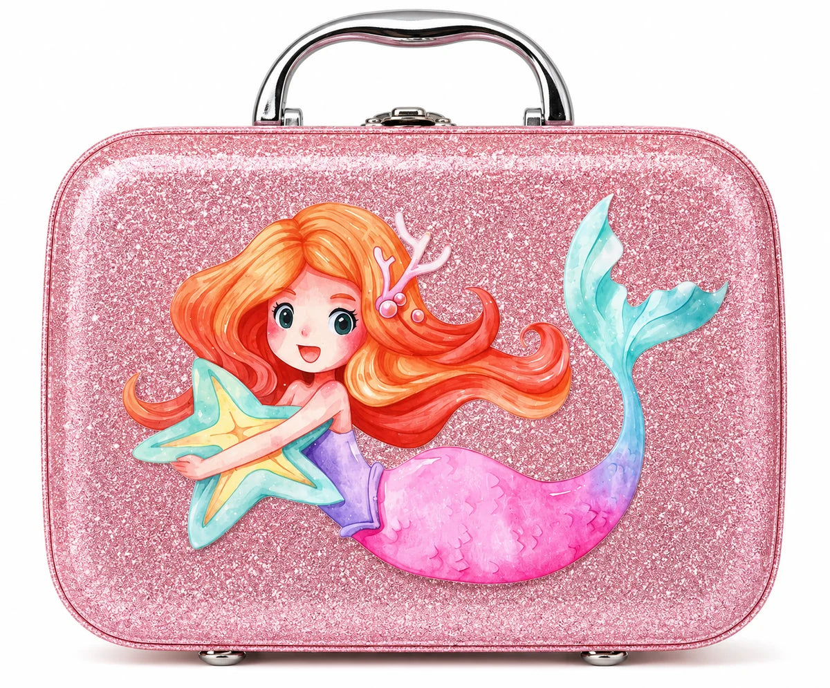Kids Pink Glitter Makeup & Beauty Case – Portable Hard Case for Girls