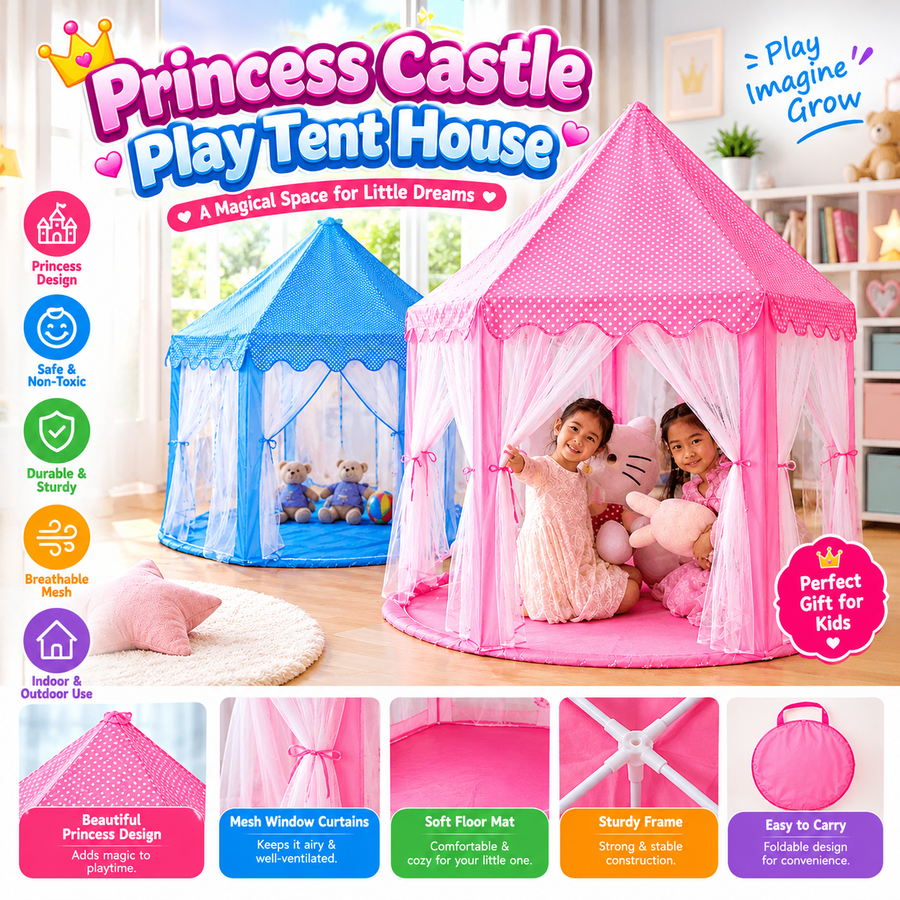 Kids Play Tent Castle House | Foldable Indoor Outdoor Playhouse for Boys & Girls
