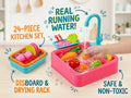 Kids Kitchen Sink Set with Running Water & Drying Rack – Safe Non-Toxic Dishwashing Roleplay Toy for Toddlers