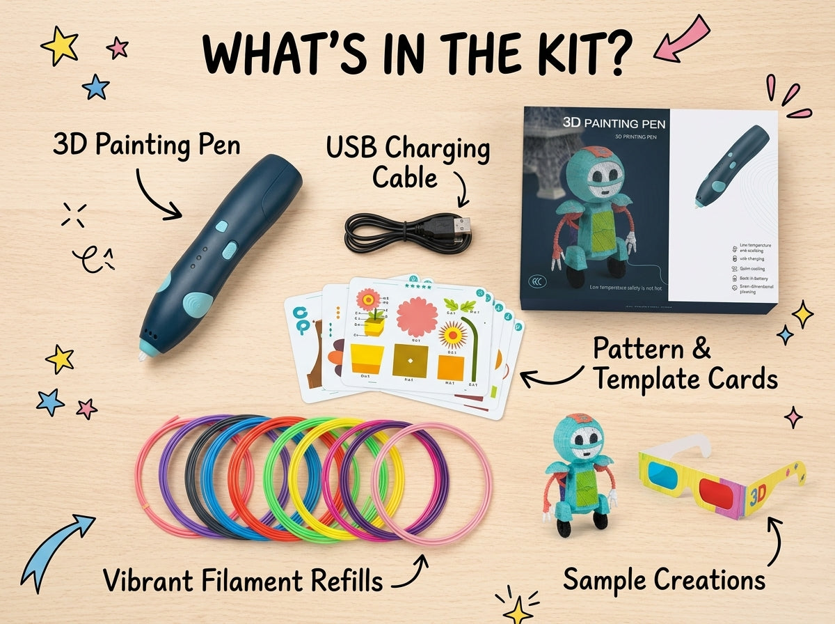 Safe Anti-Scald 3D Printing Pen for Children – USB Rechargeable DIY Art & Craft Toy Set with Stencils