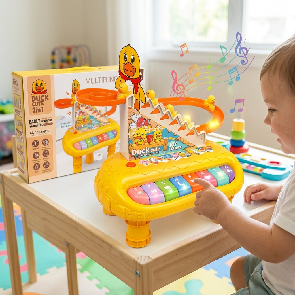 2-in-1 Electric Organ Piano & Climbing Duck Slide Track Toy – Educational Musical Toy for Toddlers