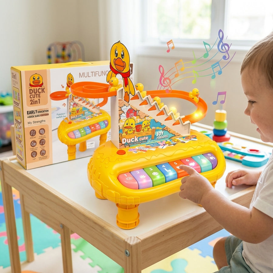 2-in-1 Electric Organ Piano & Climbing Duck Slide Track Toy – Educational Musical Toy for Toddlers