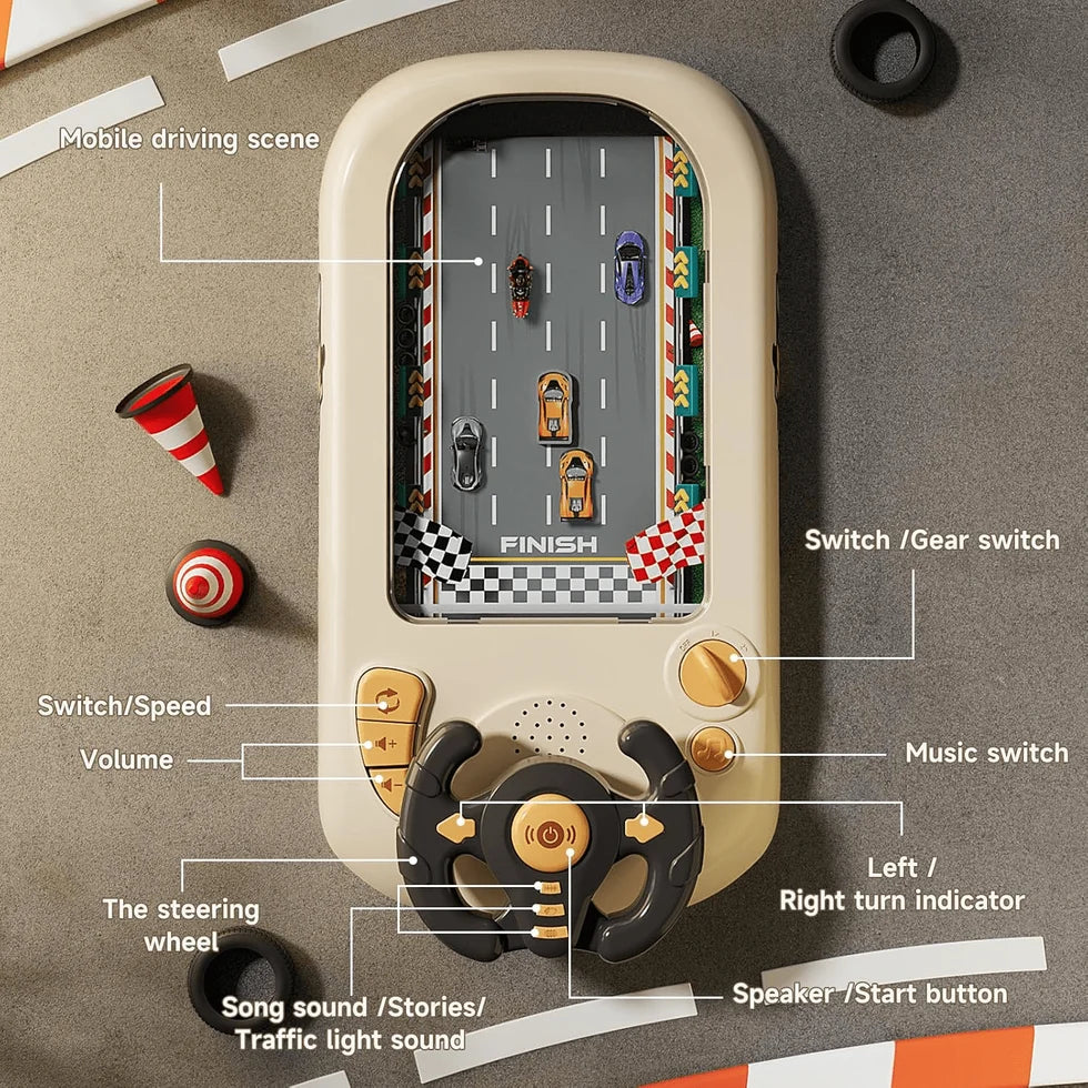 Simulated Driving Car Racing Game for Kids – Steering Wheel Racing Toy with Lights & Sounds